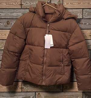 PUFFIT Women's Mocha Brown Hooded Puffer Jacket XS